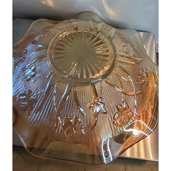 Vintage Mid Century Marigold Ruffled Bowl Iris and Herringbone Jeannette Glass - Picture 3 of 4